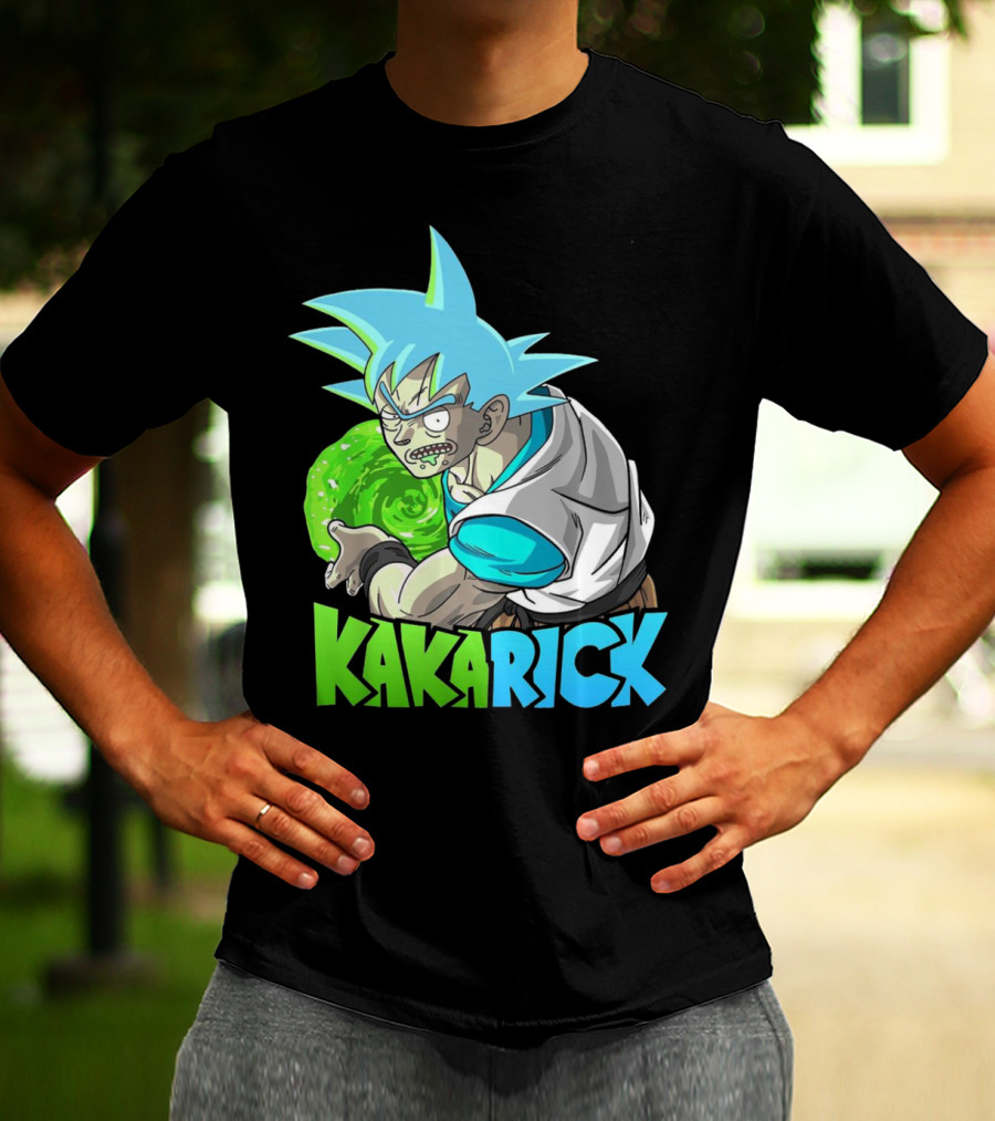 Kakarick Rick And Morty X DBZ Crossover With Green Energy Sphere And Blue Hair T-Shirt