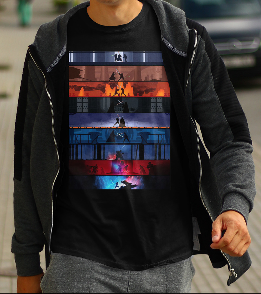 Star Wars Iconic Lightsaber Duels Across Saga T-Shirt