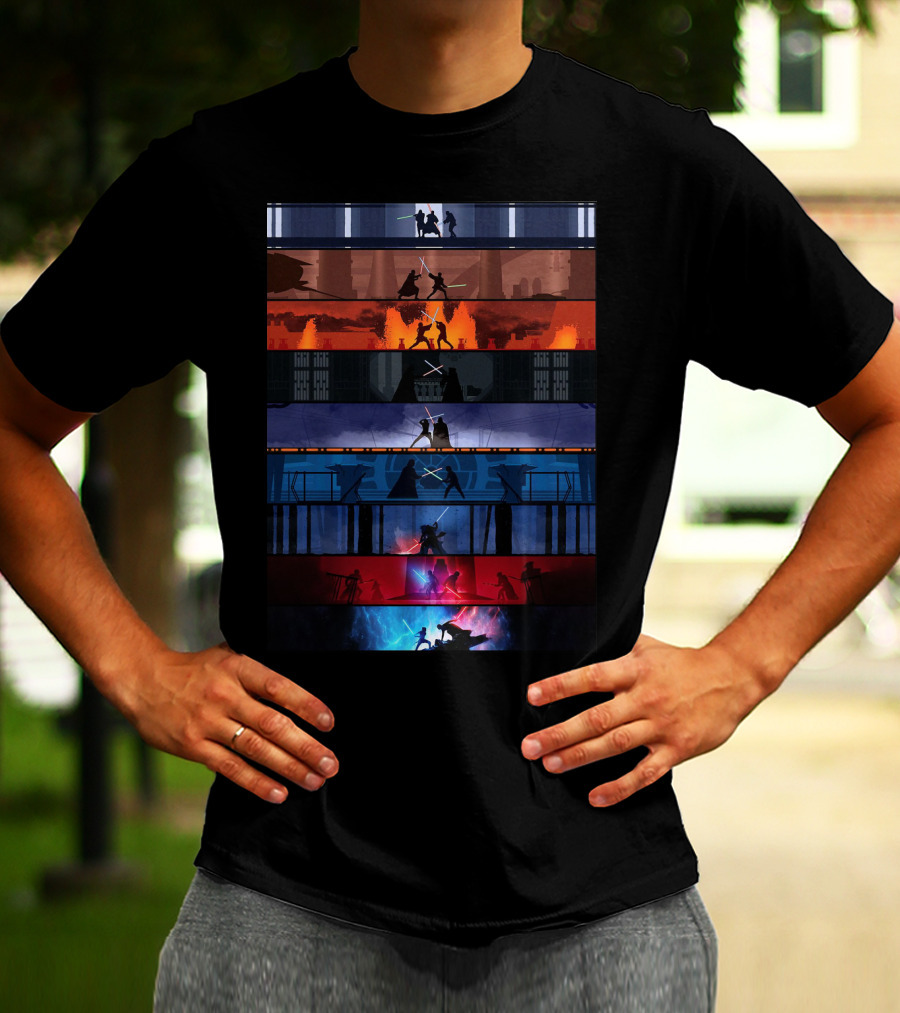 Star Wars Iconic Lightsaber Duels Across Saga T-Shirt