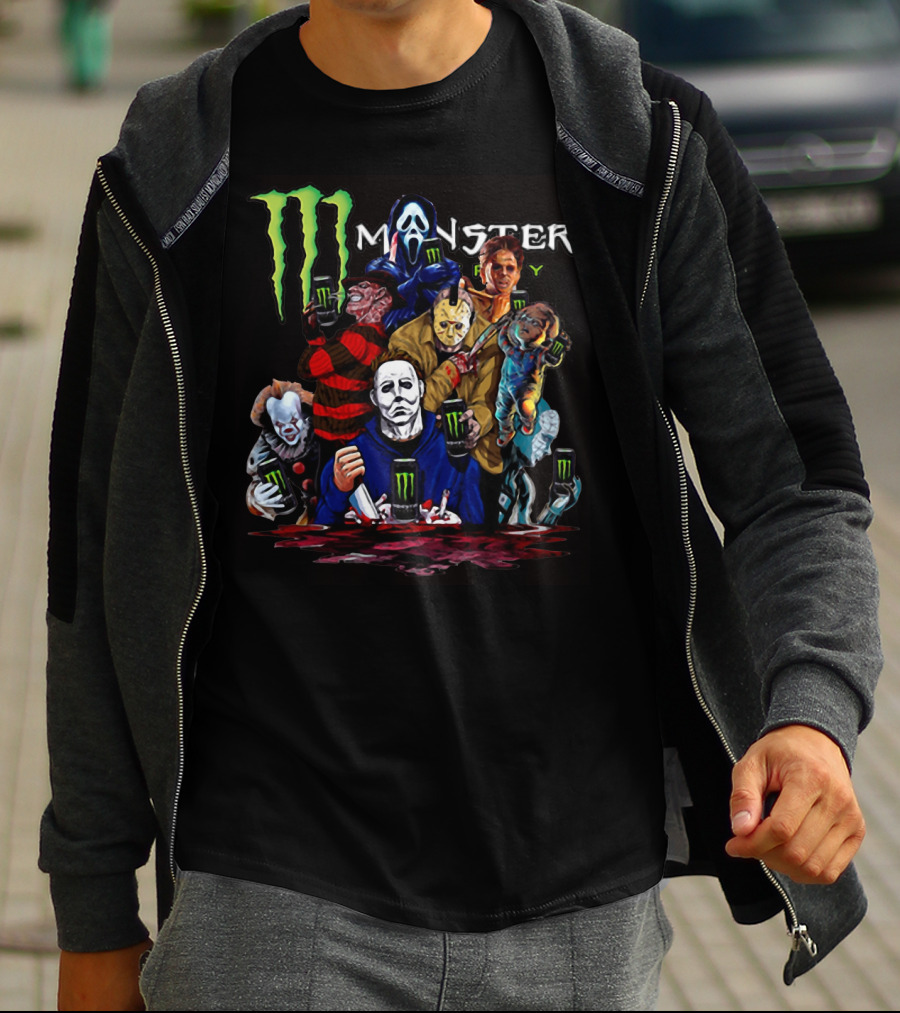 Monster Energy Horror Team Icons Holding Cans T-Shirt