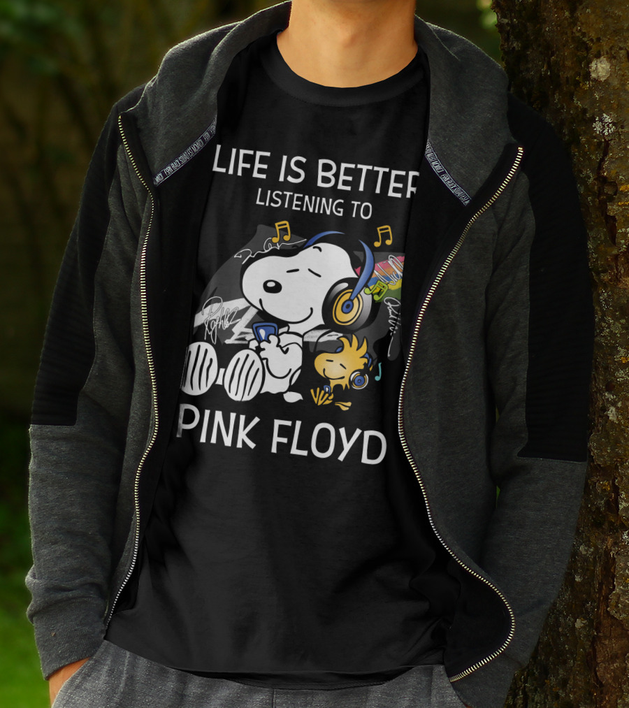 Life Is Better Listening To Pink Floyd Snoopy And Woodstock T-Shirt