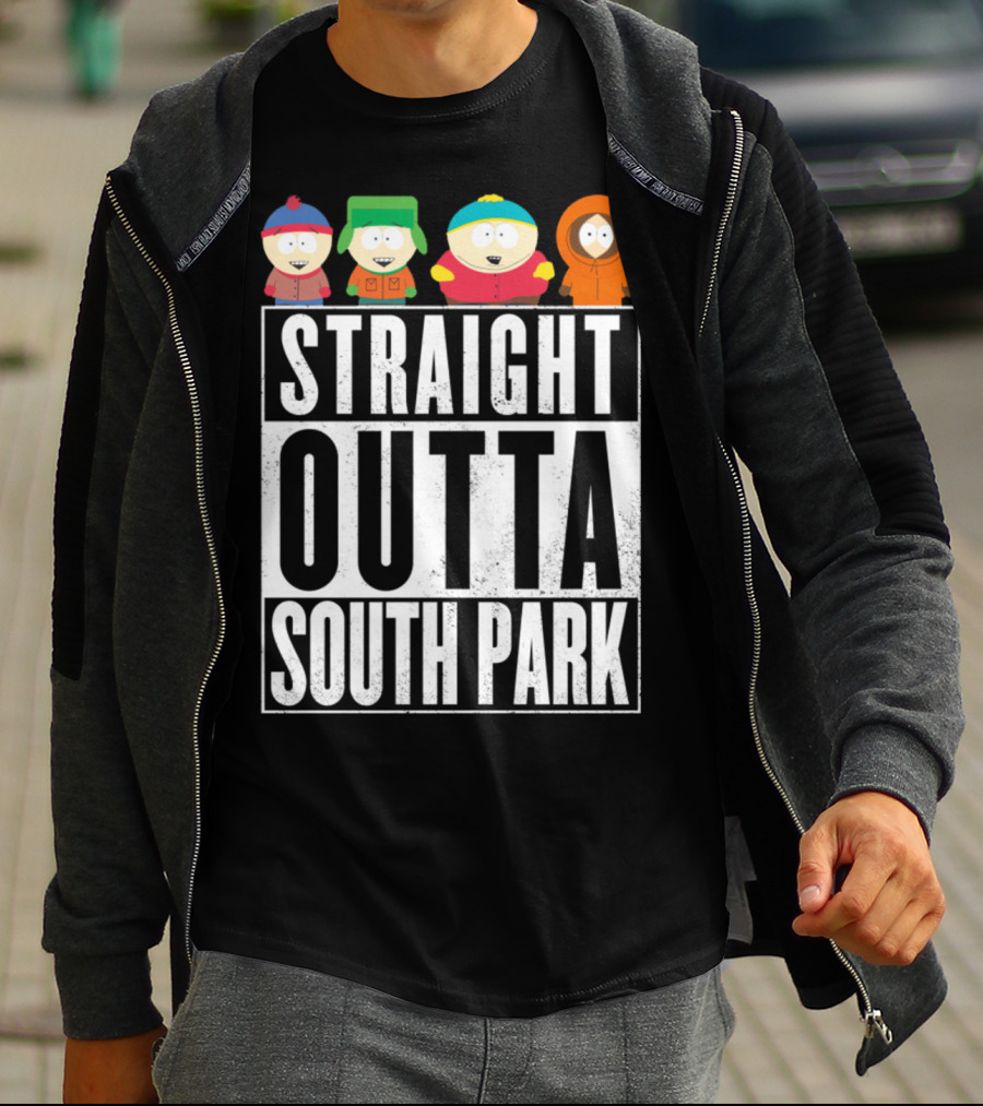 Straight Outta South Park With Iconic Characters Cartman Kyle Stan And Kenny T-Shirt