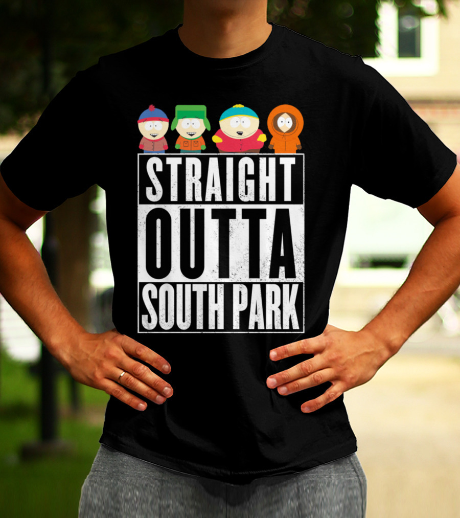 Straight Outta South Park With Iconic Characters Cartman Kyle Stan And Kenny T-Shirt