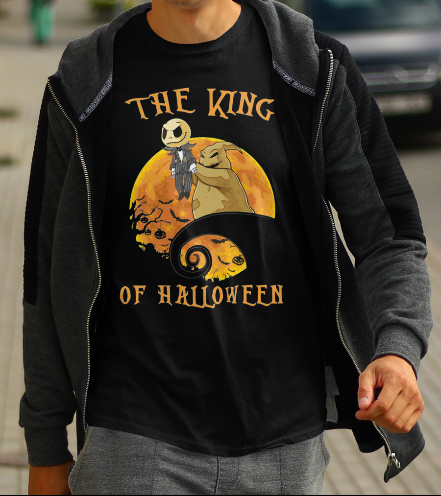 The King Of Halloween Jack Skellington And Oogie Boogie With Pumpkin Moon T-Shirt