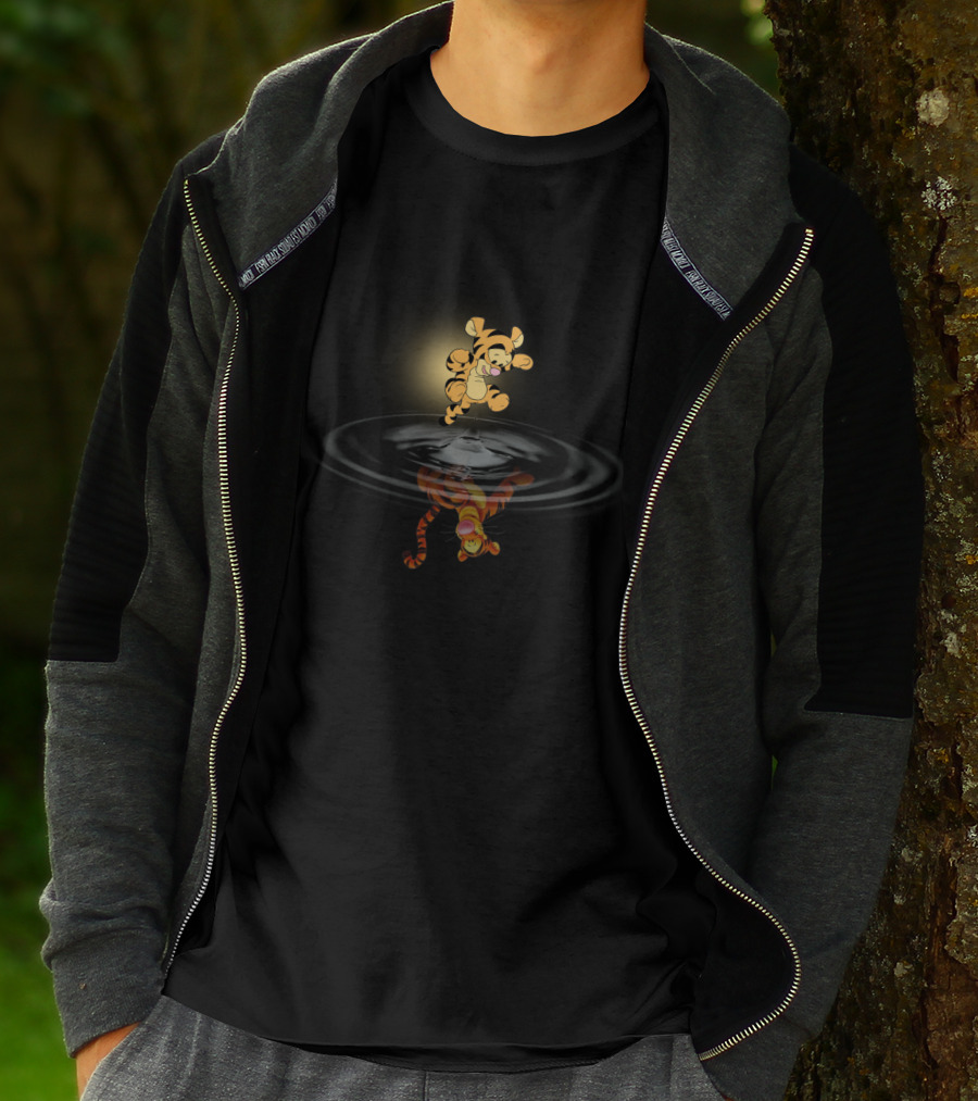 Tigger Bouncing Over Water Reflection With Light Background T-Shirt