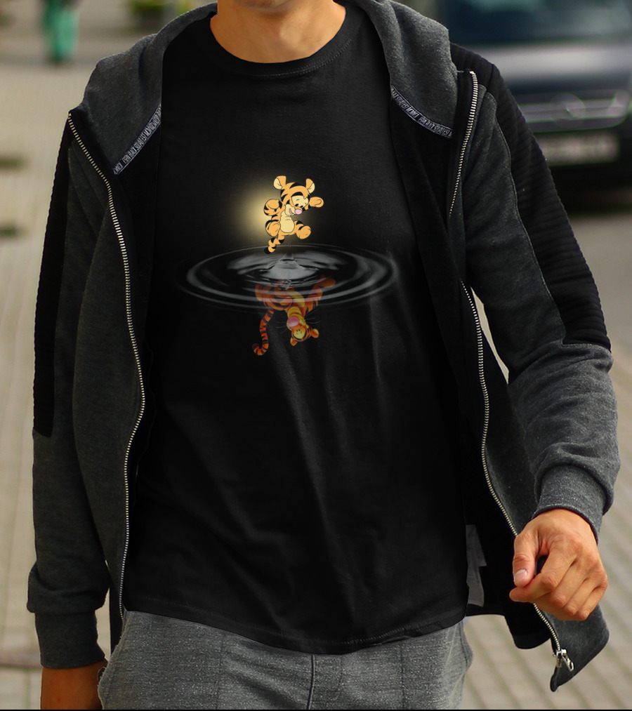 Tigger Bouncing Over Water Reflection With Light Background T-Shirt