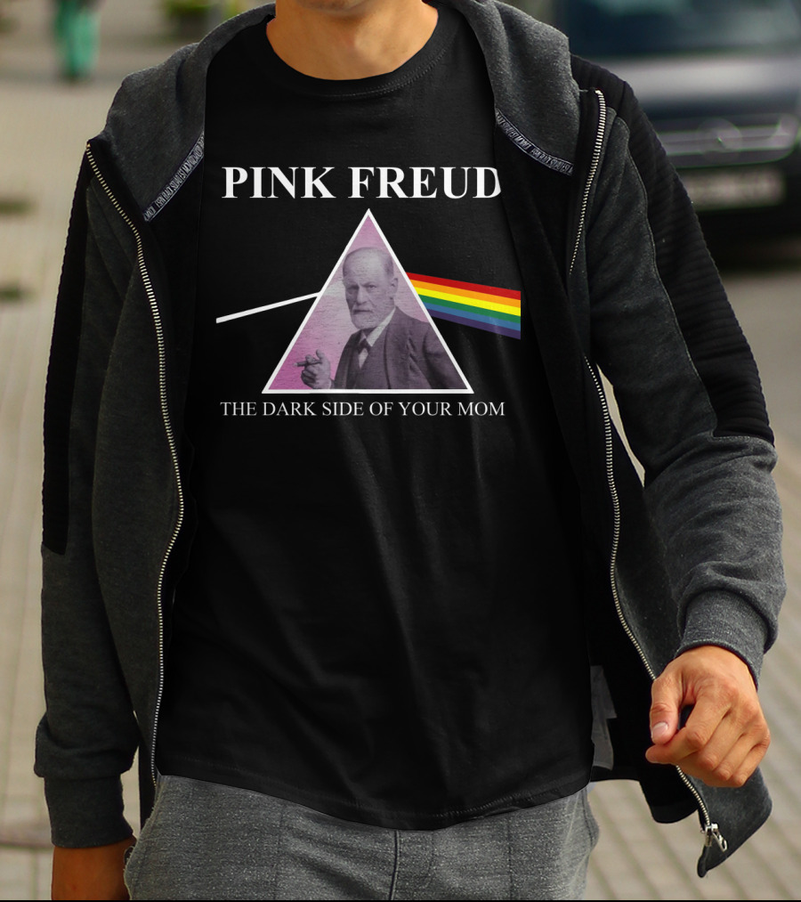Pink Freud The Dark Side Of Your Mom Sigmund Freud Rainbow Prism Triangle T-Shirt