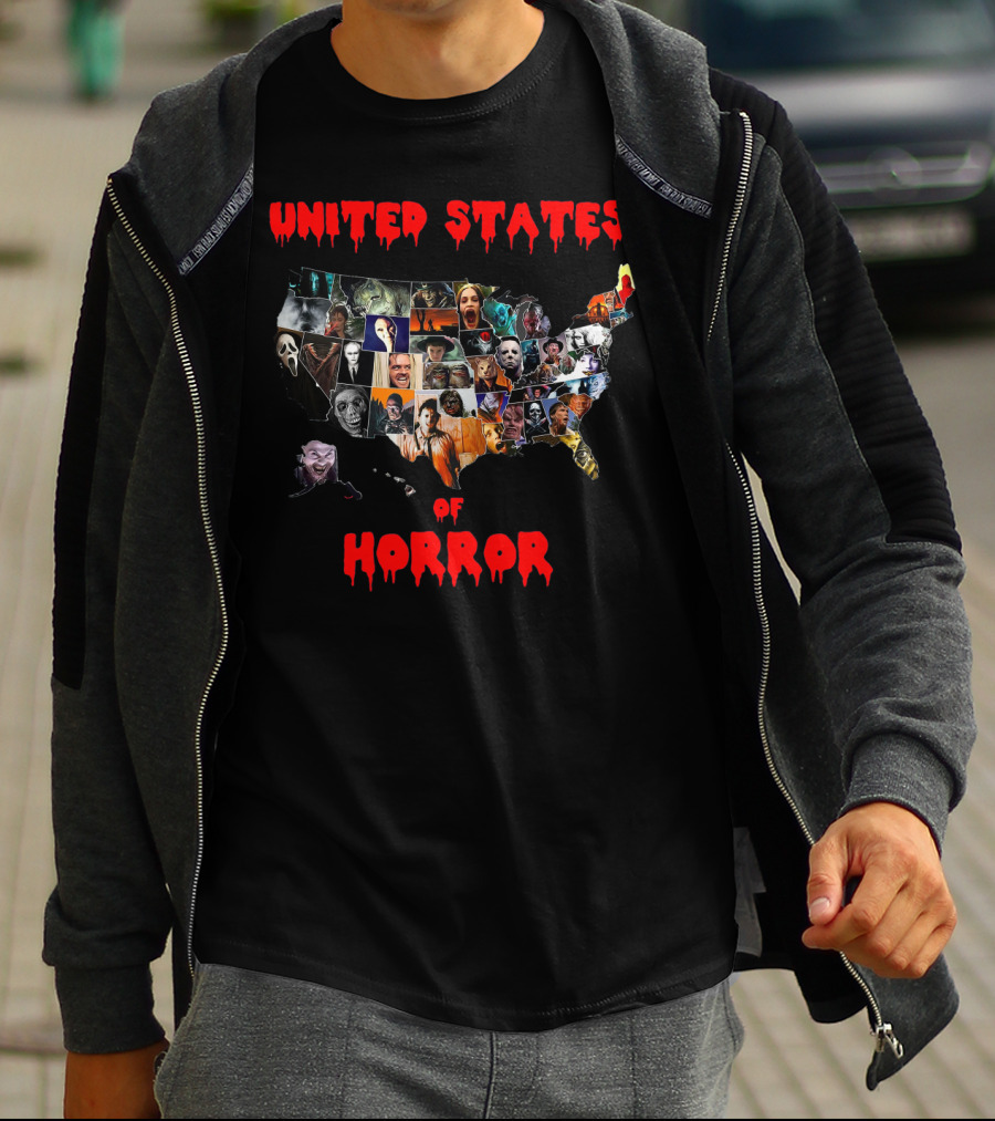United States Of Horror Iconic Movie Villains Collage T-Shirt