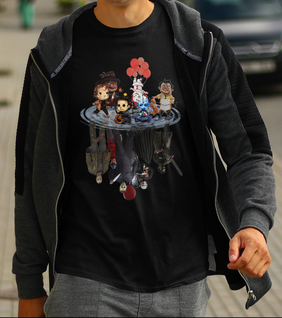 Horror Icons Reflections With Balloons And Shadows T-Shirt
