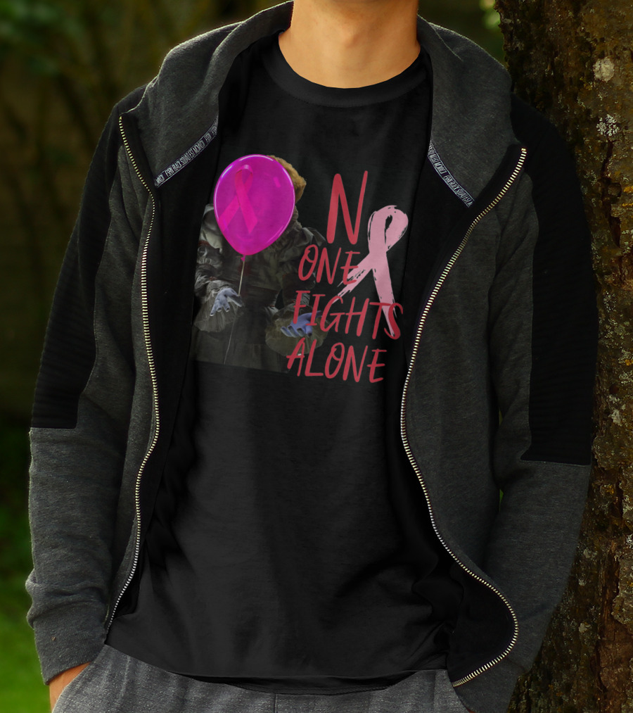 Pennywise No One Fights Alone Breast Cancer Awareness Pink Ribbon Balloon T-Shirt
