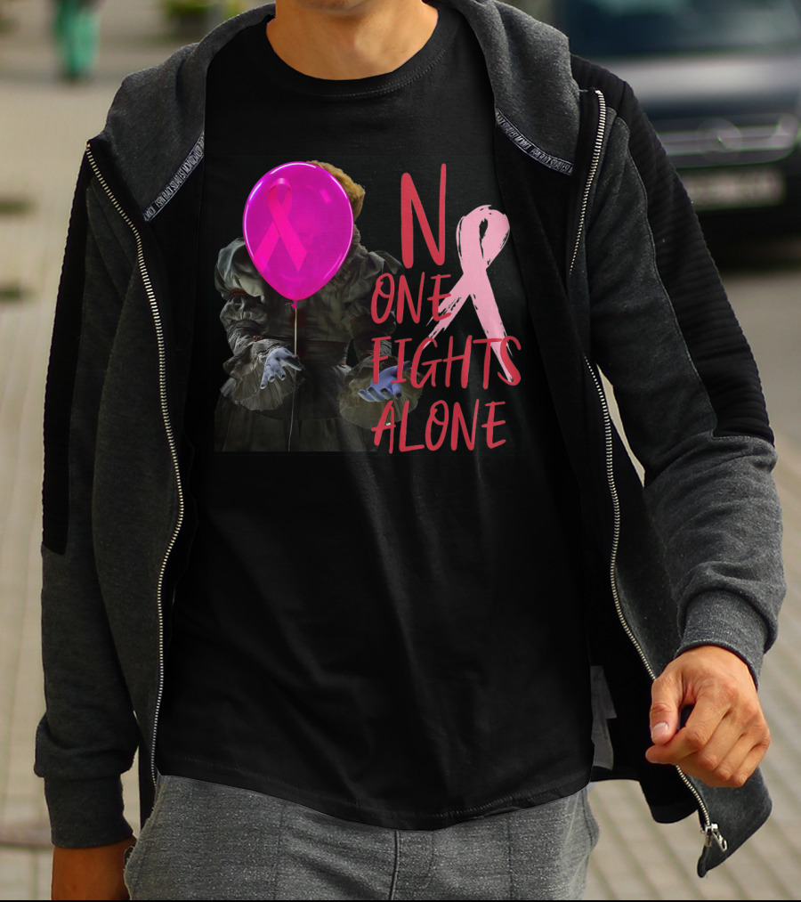 Pennywise No One Fights Alone Breast Cancer Awareness Pink Ribbon Balloon T-Shirt