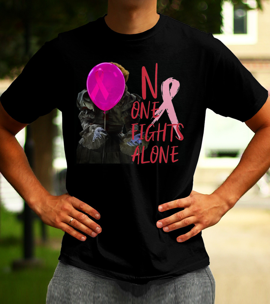 Pennywise No One Fights Alone Breast Cancer Awareness Pink Ribbon Balloon T-Shirt