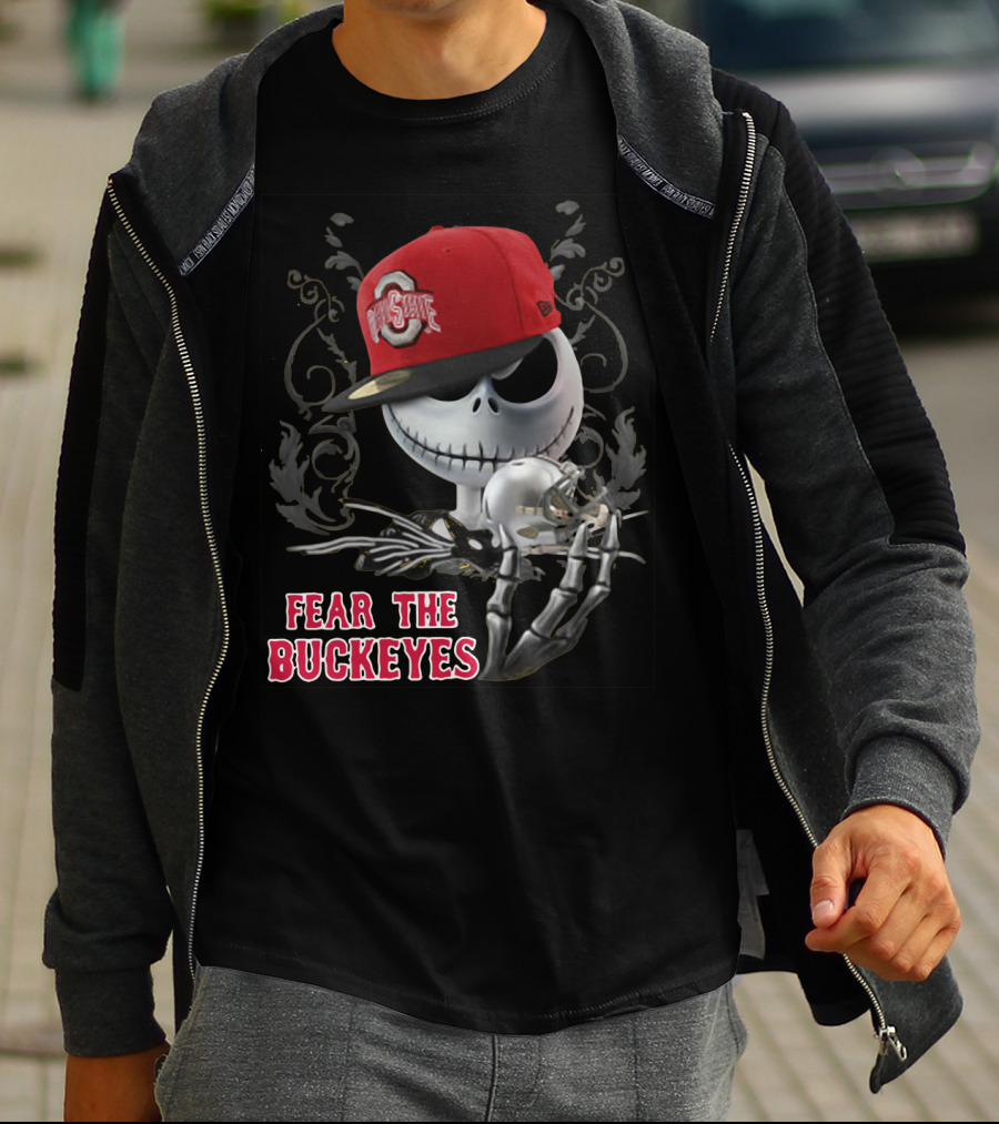 Jack Skellington Wearing Ohio State Buckeyes Hat Fear The Buckeyes T-Shirt