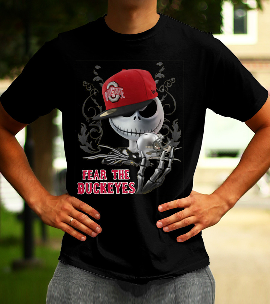 Jack Skellington Wearing Ohio State Buckeyes Hat Fear The Buckeyes T-Shirt
