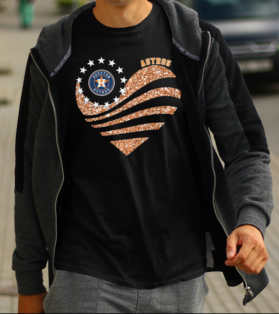 Houston Astros Heart Glitter Stars T-Shirt