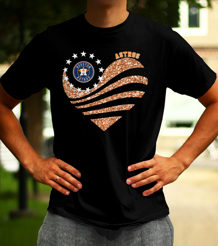 Houston Astros Heart Glitter Stars T-Shirt