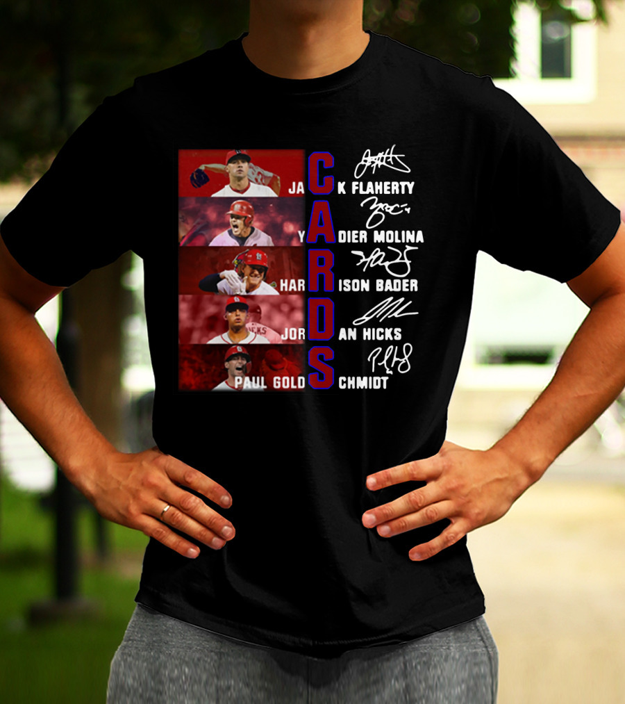 Cards Jack Flaherty Yadier Molina Harrison Bader Jordan Hicks Paul Goldschmidt T-Shirt