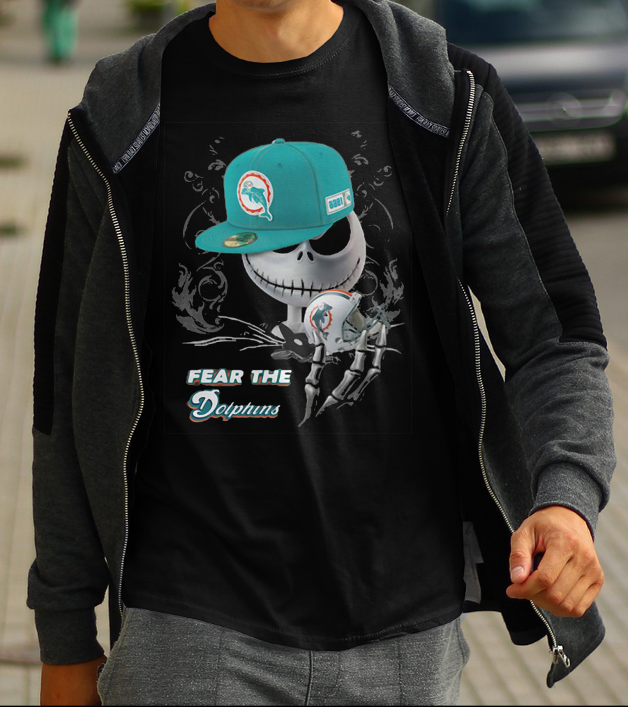 Fear The Dolphins Jack Skellington Miami Dolphins T-Shirt