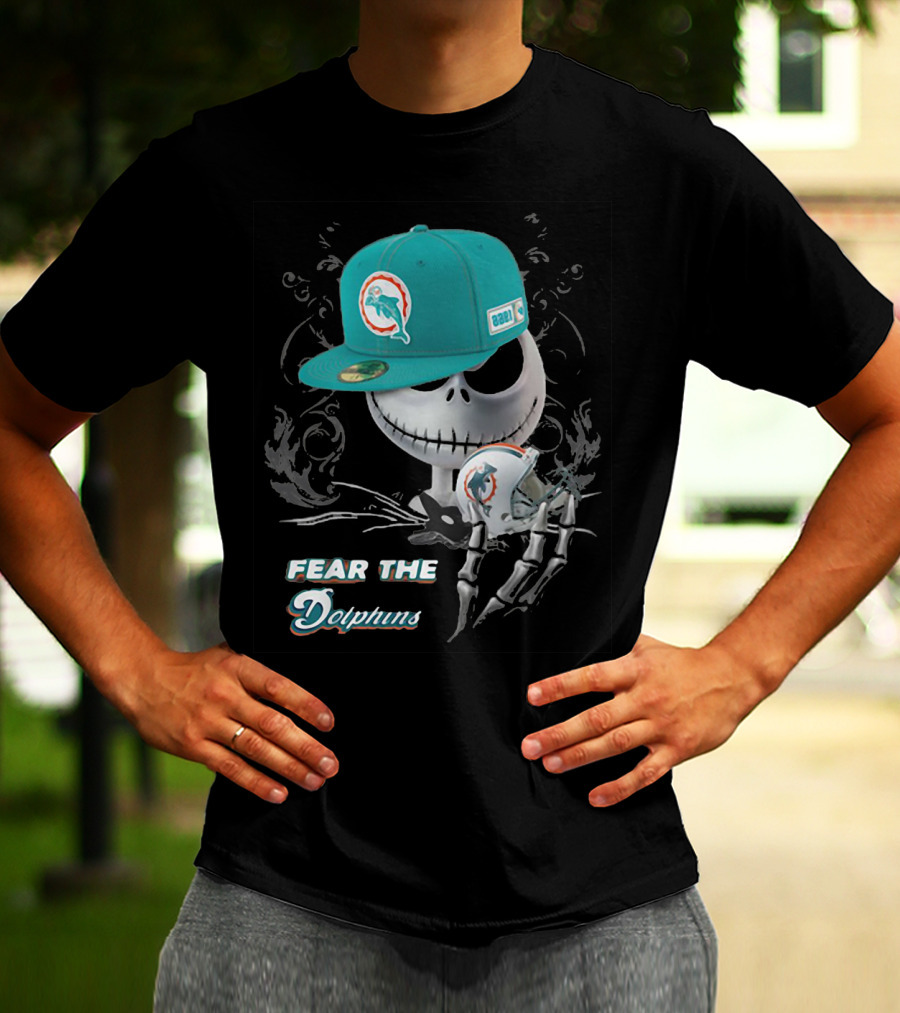 Fear The Dolphins Jack Skellington Miami Dolphins T-Shirt