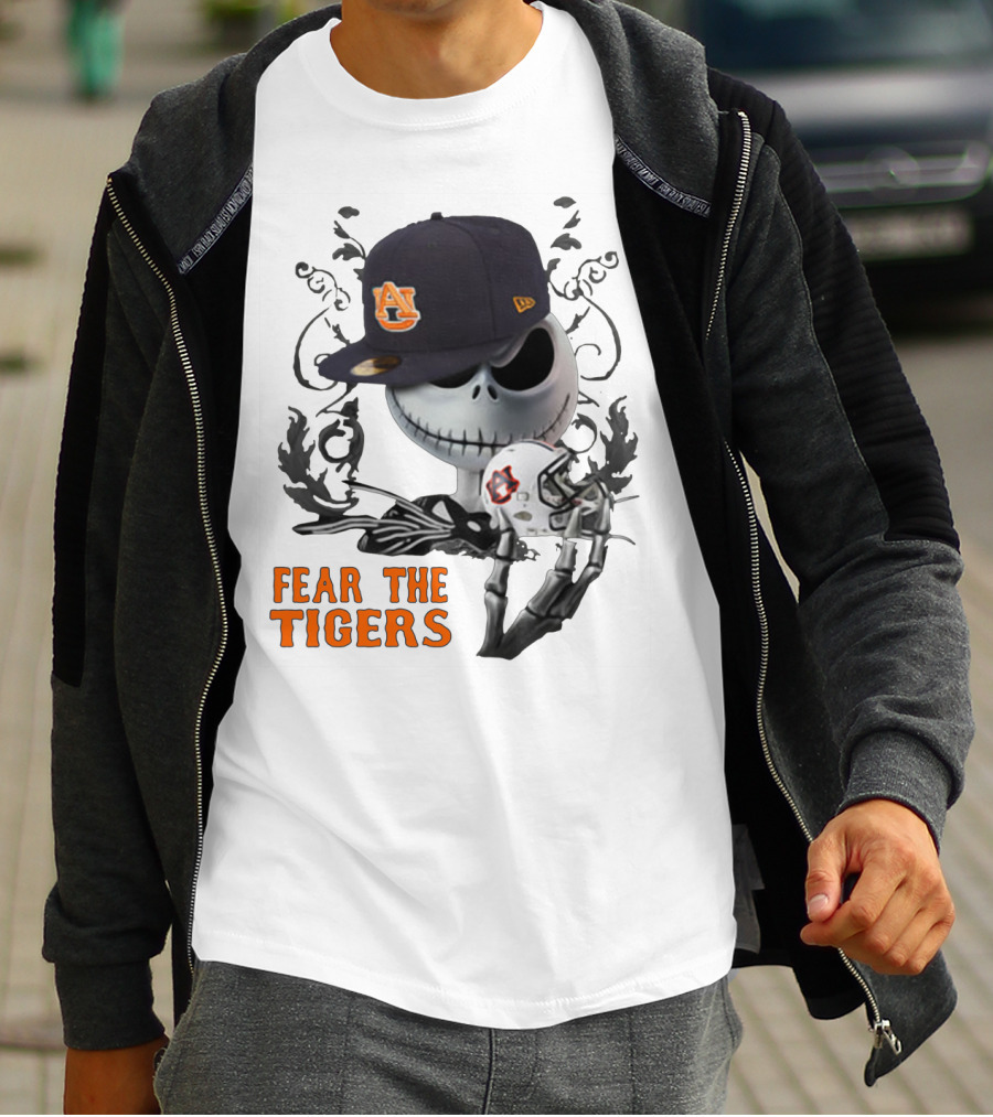 Fear The Auburn Tigers Jack Skellington Helmet And Hat T-Shirt