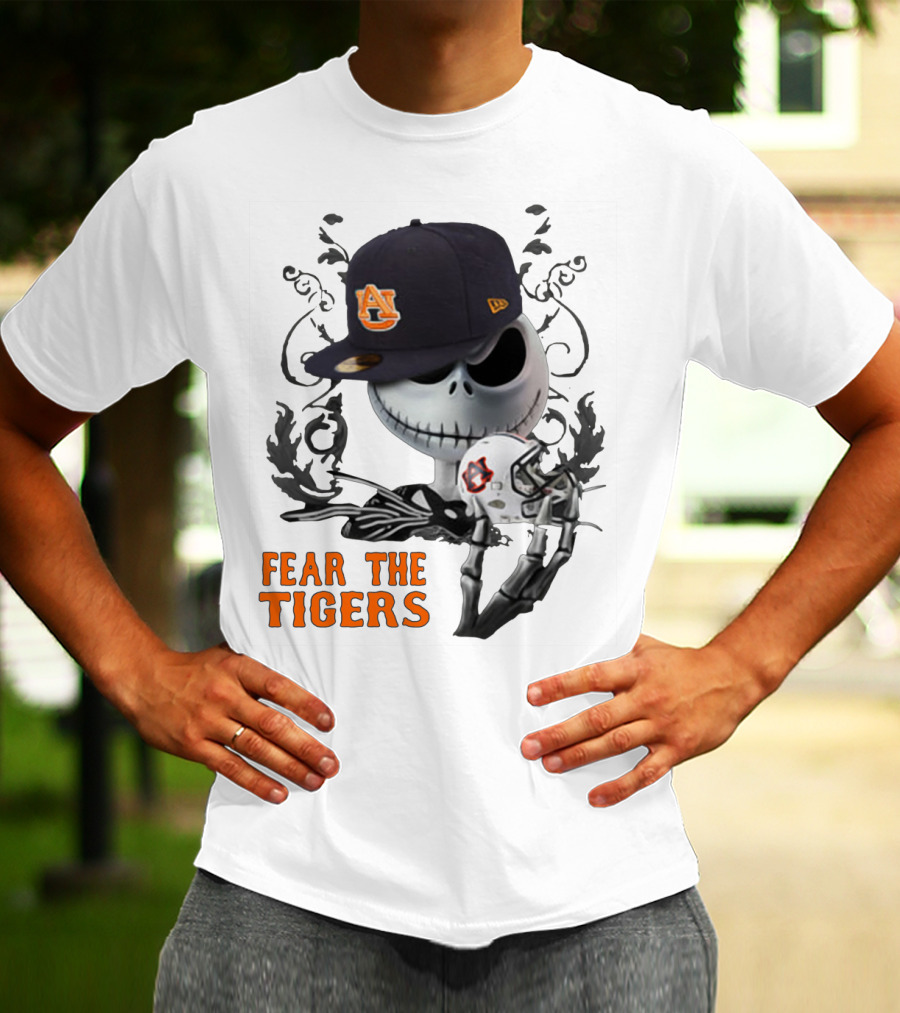 Fear The Auburn Tigers Jack Skellington Helmet And Hat T-Shirt