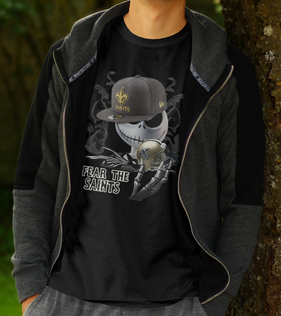 Jack Skellington Fear The Saints New Orleans Fleur-De-Lis Helmet T-Shirt