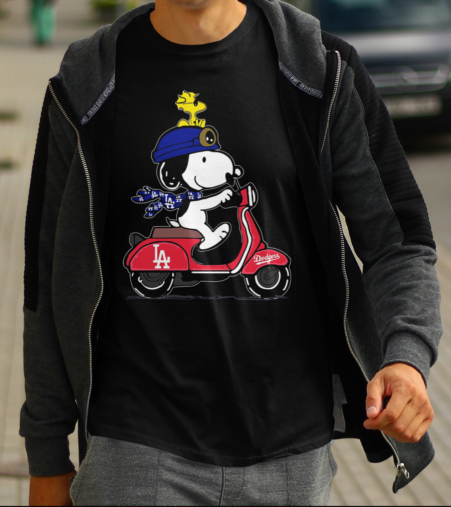 Snoopy Riding Vespa Los Angeles Dodgers Mascot With Woodstock T-Shirt