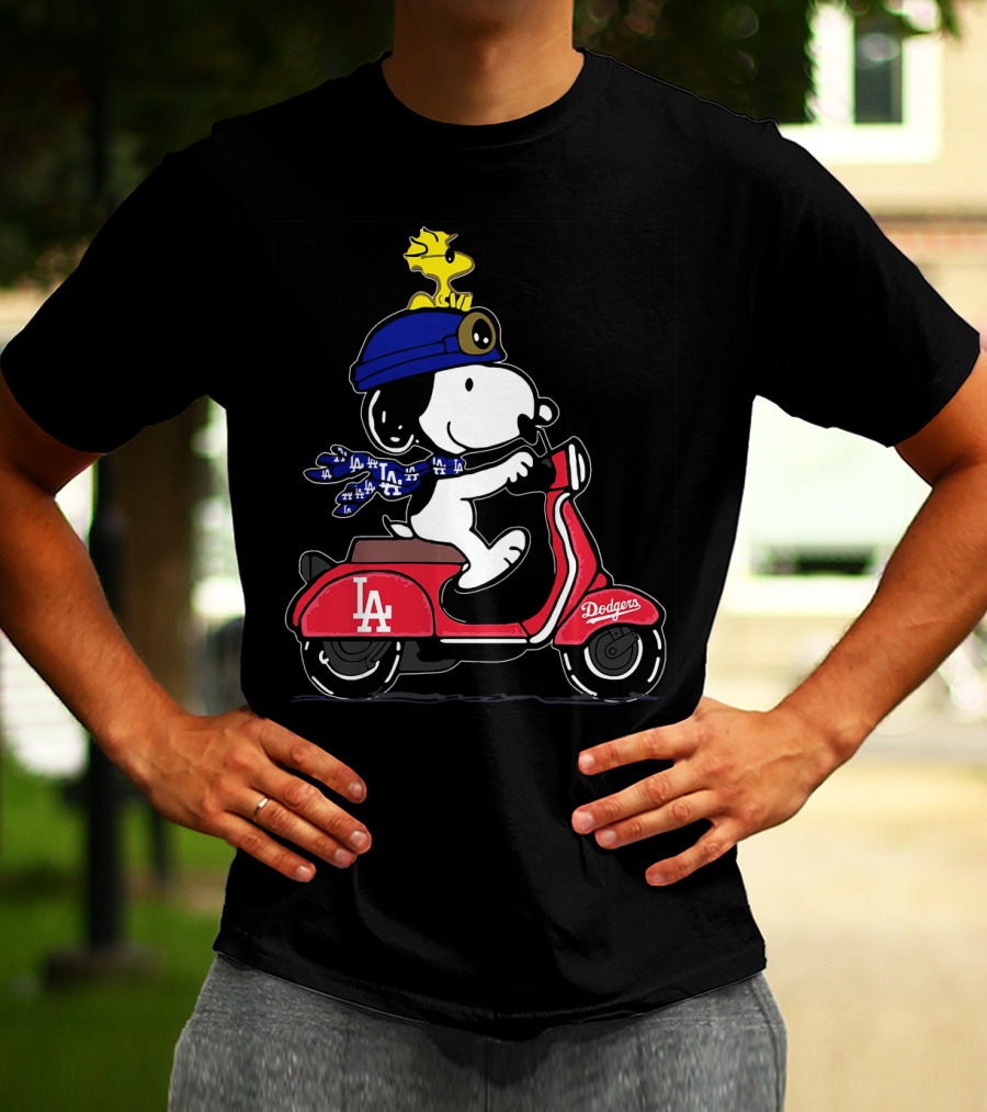 Snoopy Riding Vespa Los Angeles Dodgers Mascot With Woodstock T-Shirt