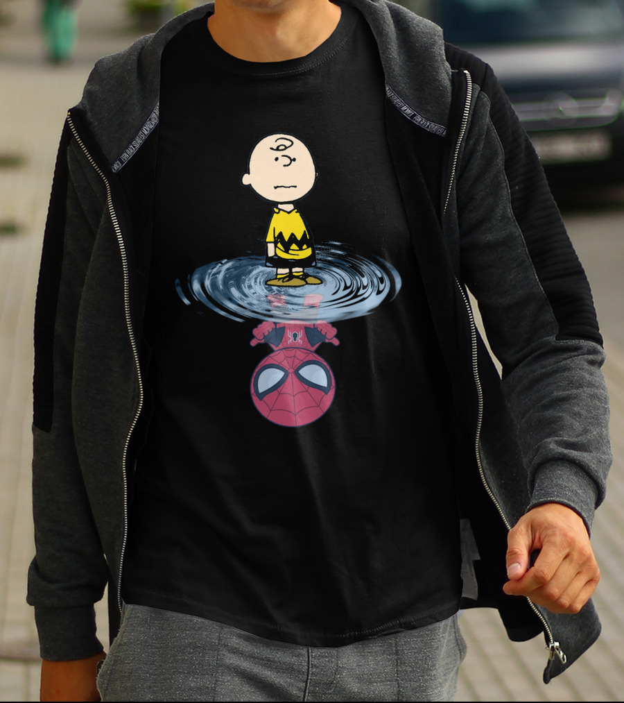 Charlie Brown Standing Over Spider-Man Reflection T-Shirt