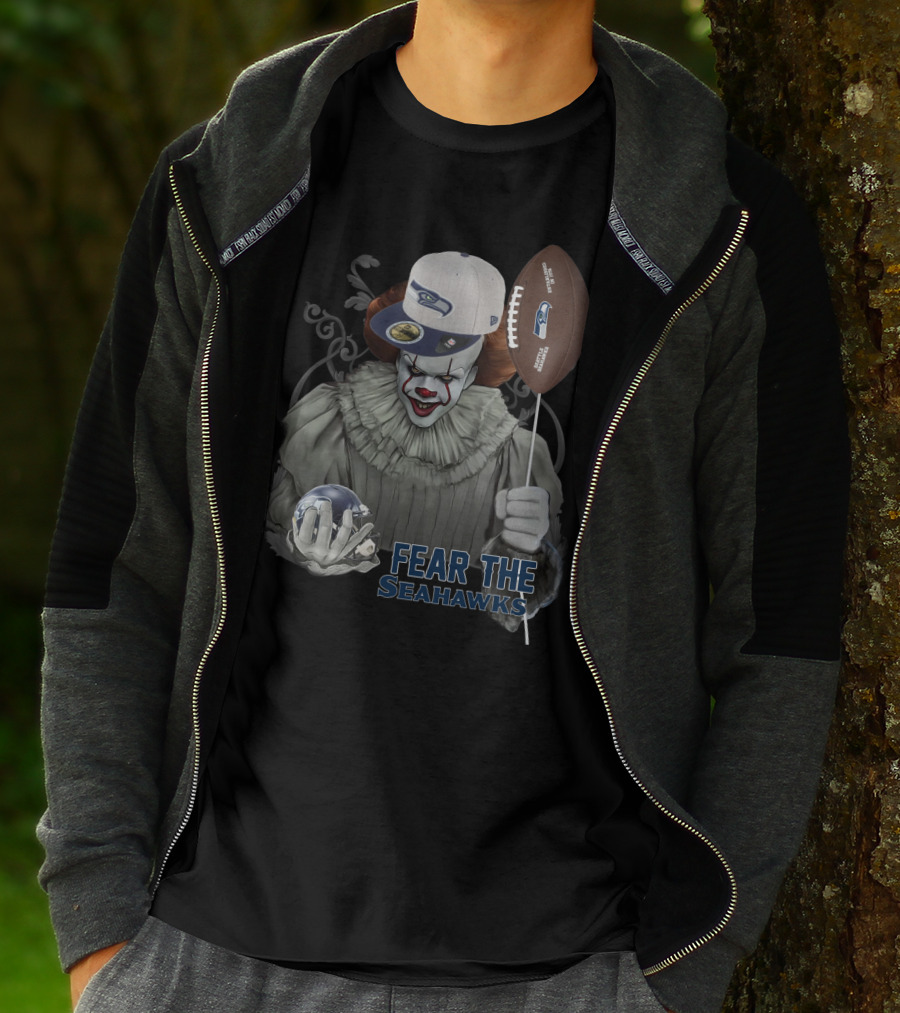 Pennywise Holding Seattle Seahawks Football And Wearing Seahawks Cap T-Shirt