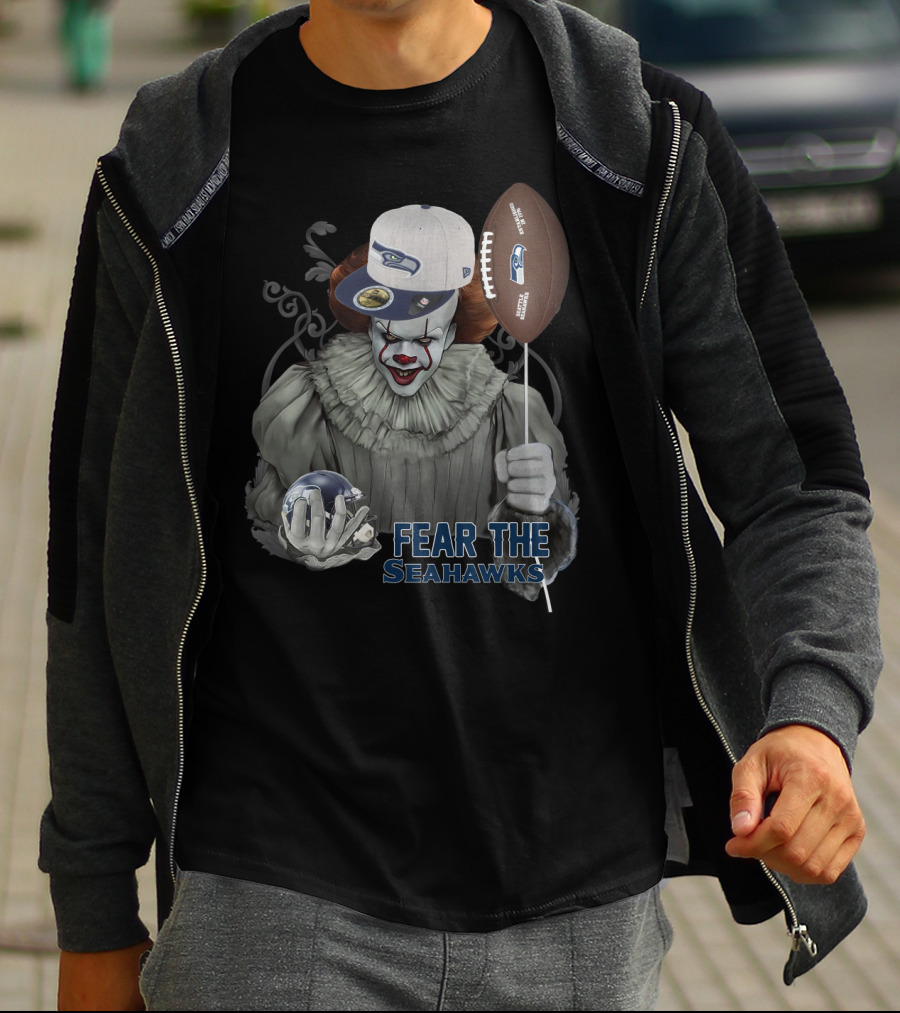 Pennywise Holding Seattle Seahawks Football And Wearing Seahawks Cap T-Shirt