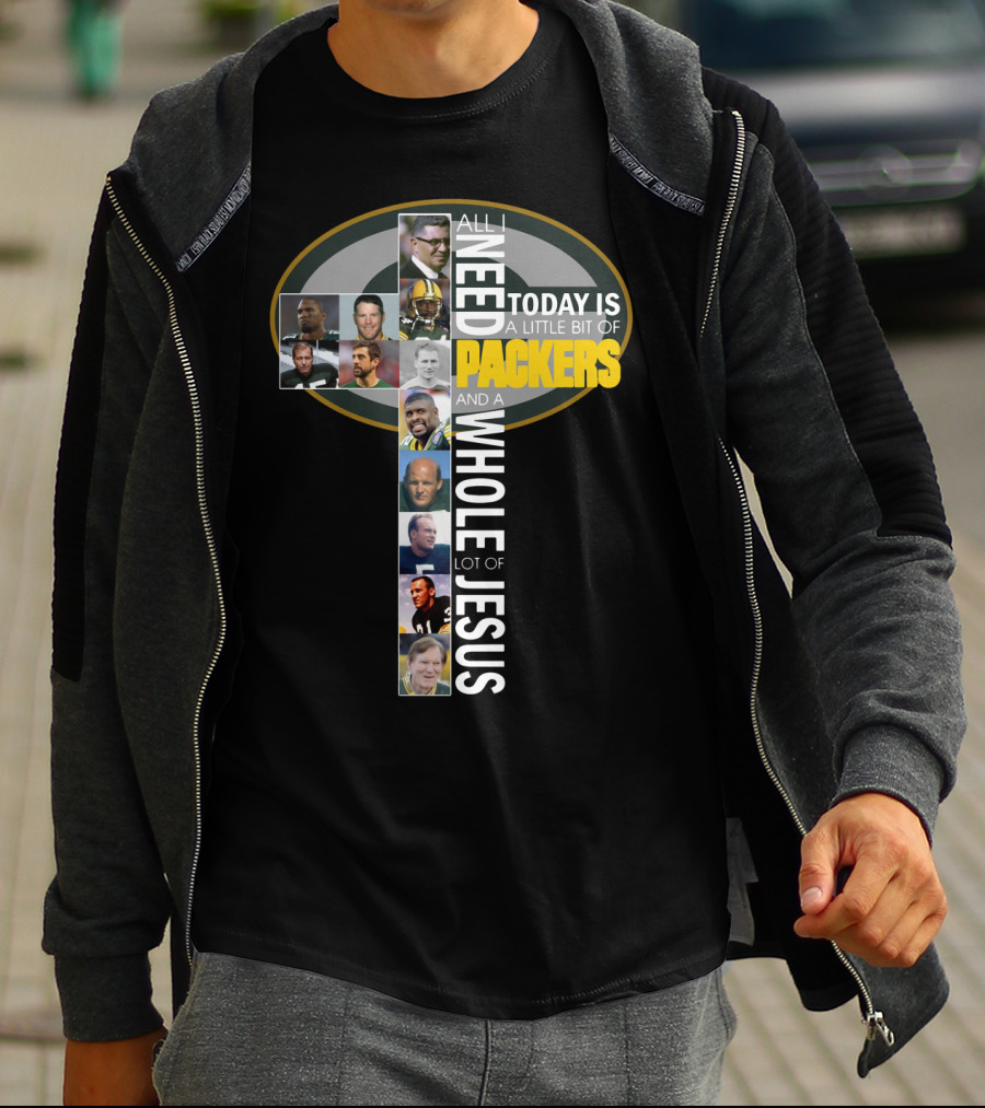 All I Need Today Is A Little Bit Of Packers And A Whole Lot Of Jesus - Icons And Players Within Packers T-Shirt