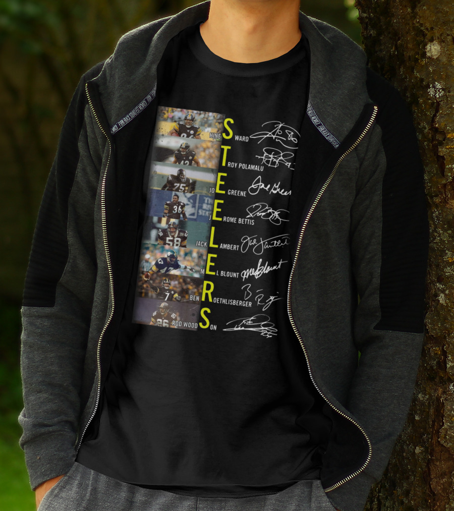 Steelers Hines Ward Troy Polamalu Joe Greene Jerome Bettis Jack Lambert Mel Blount Ben Roethlisberger Rod Woodson T-Shirt