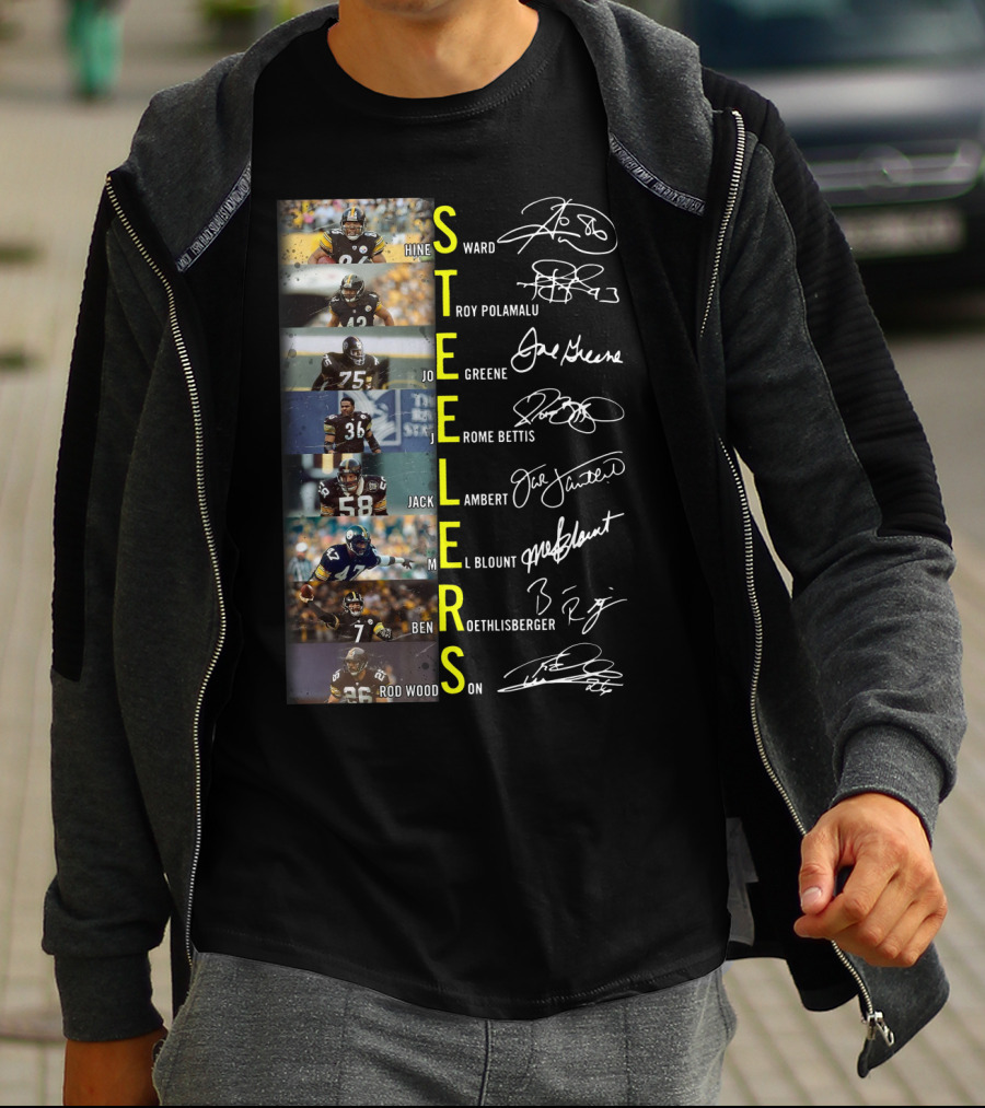 Steelers Hines Ward Troy Polamalu Joe Greene Jerome Bettis Jack Lambert Mel Blount Ben Roethlisberger Rod Woodson T-Shirt