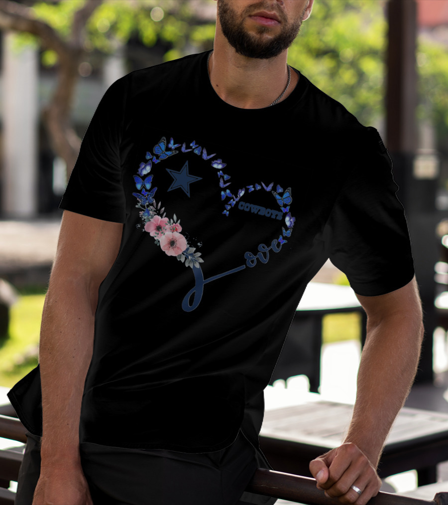 Heart Love Dallas Cowboys Star Blue Butterflies T-Shirt