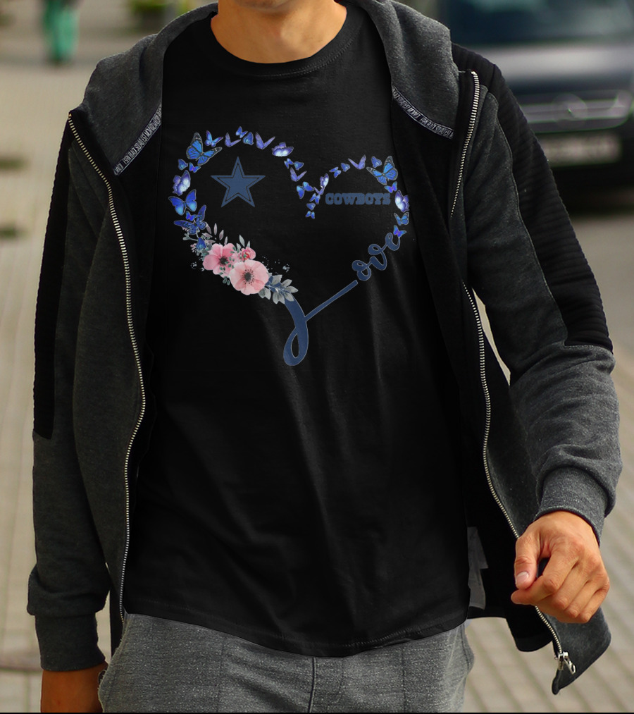 Heart Love Dallas Cowboys Star Blue Butterflies T-Shirt