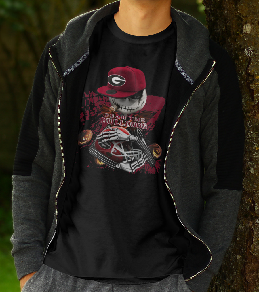 Jack Skellington Fear The Bulldogs Georgia Helmet T-Shirt