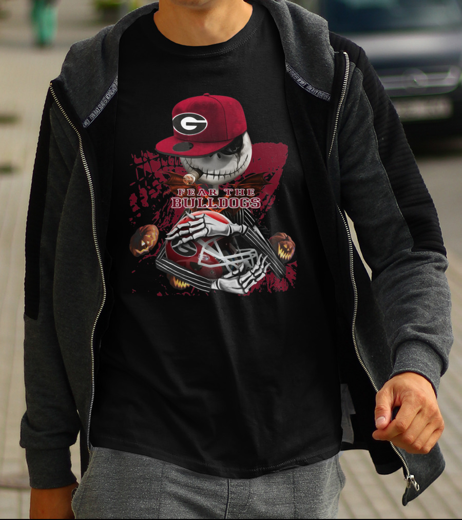 Jack Skellington Fear The Bulldogs Georgia Helmet T-Shirt