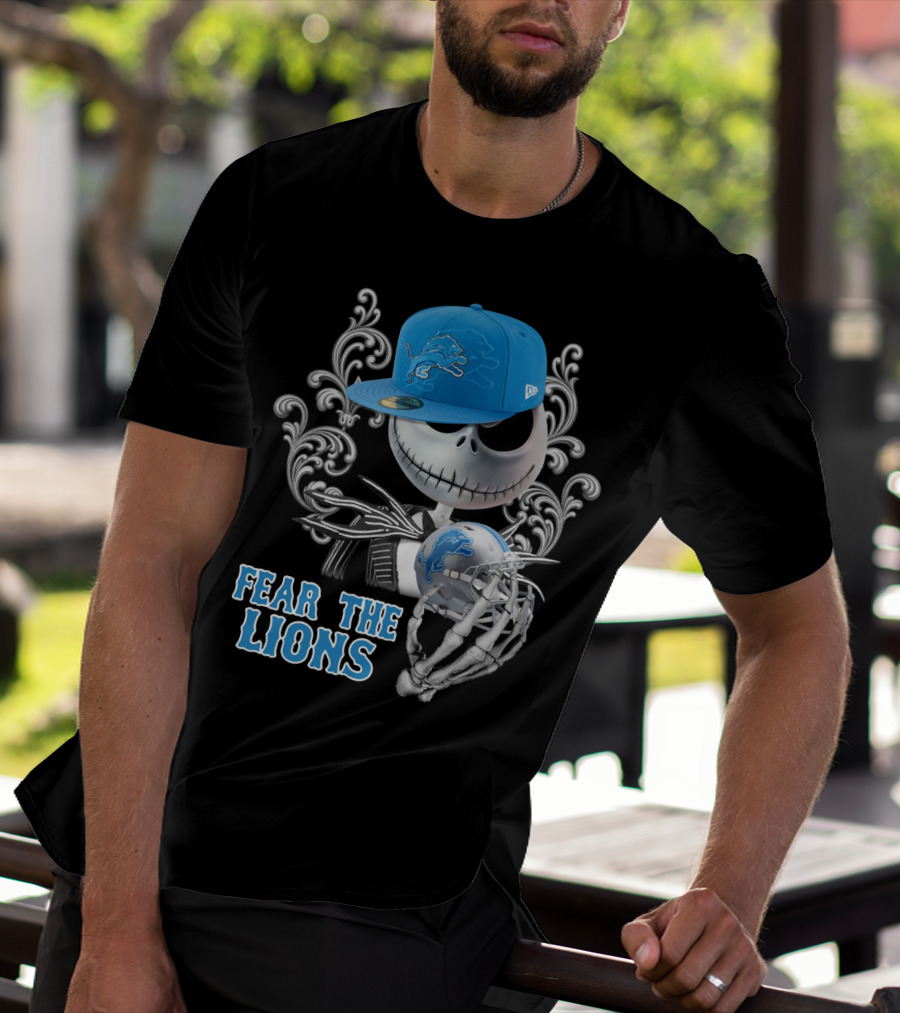 Jack Skellington Detroit Lions Football Crossover Fear The Lions T-Shirt