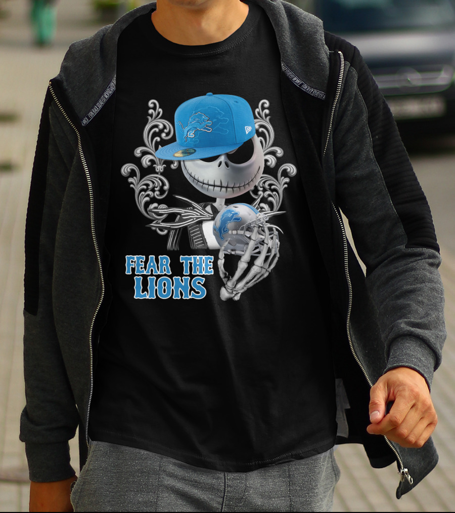 Jack Skellington Detroit Lions Football Crossover Fear The Lions T-Shirt