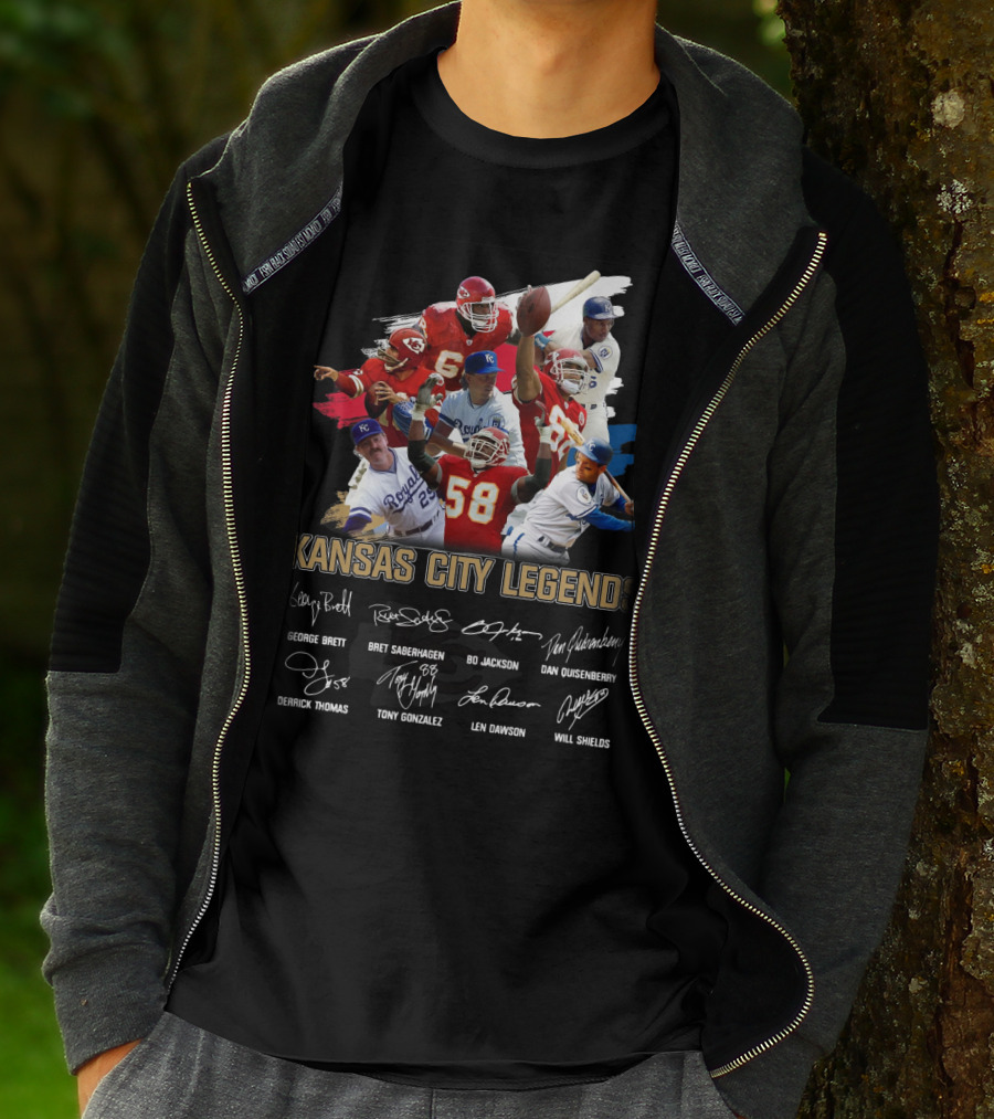 Kansas City Legends George Brett Bret Saberhagen Bo Jackson Dan Quisenberry Derrick Thomas Tony Gonzalez Len Dawson Will Shields T-Shirt