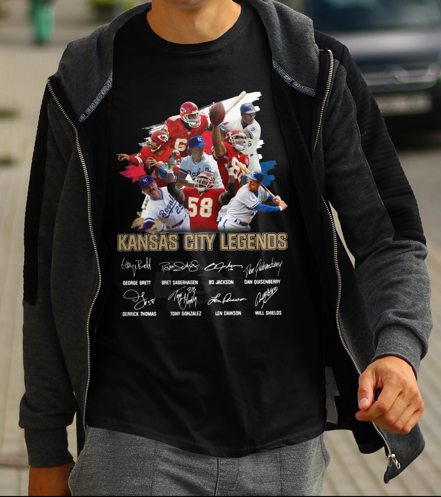 Kansas City Legends George Brett Bret Saberhagen Bo Jackson Dan Quisenberry Derrick Thomas Tony Gonzalez Len Dawson Will Shields T-Shirt