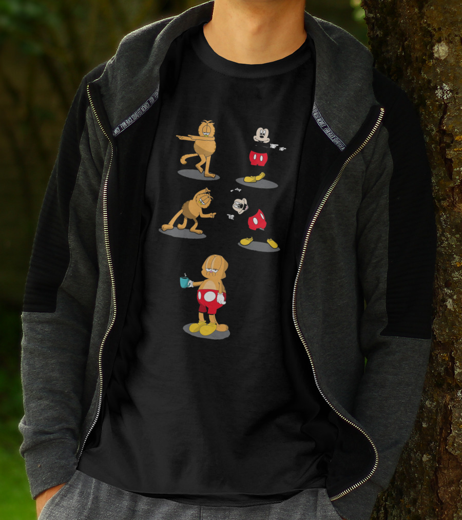 Garfield Mickey Mouse Fusion Dance Transformation Steps T-Shirt