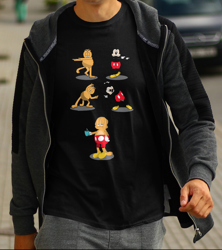 Garfield Mickey Mouse Fusion Dance Transformation Steps T-Shirt