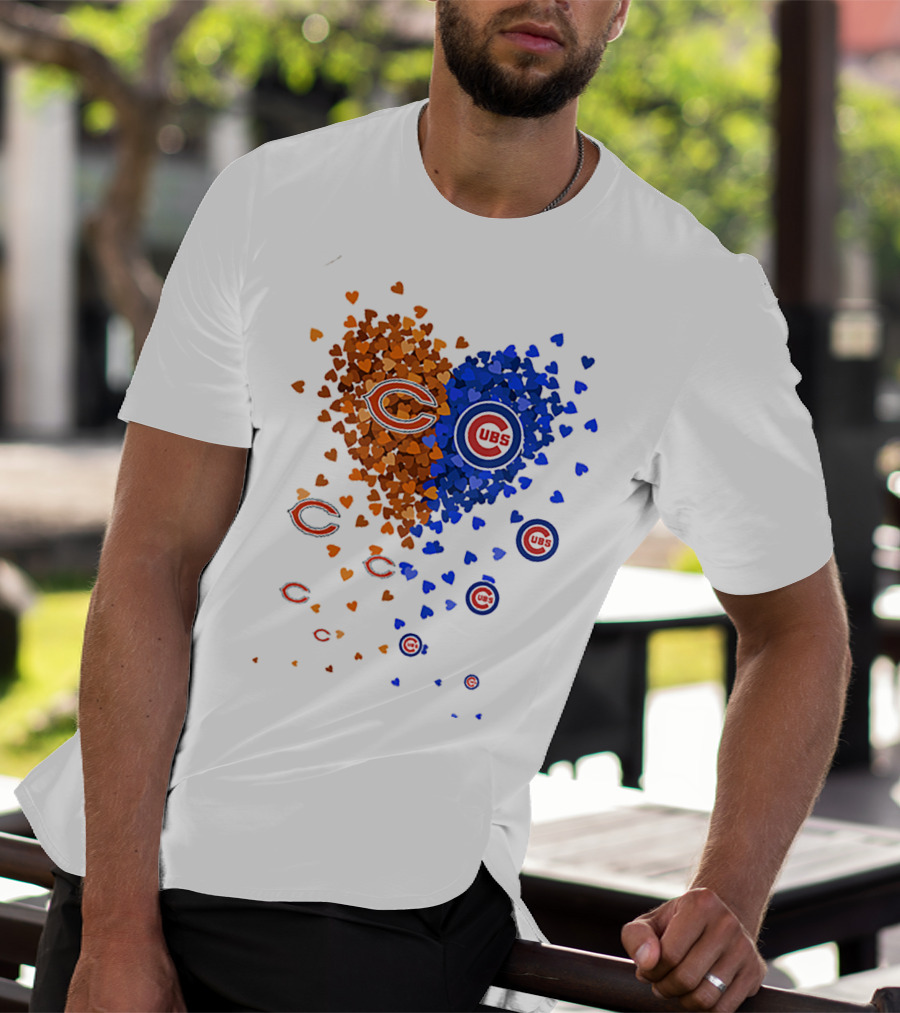 Chicago Bears Cubs Heart Logo Fusion T-Shirt