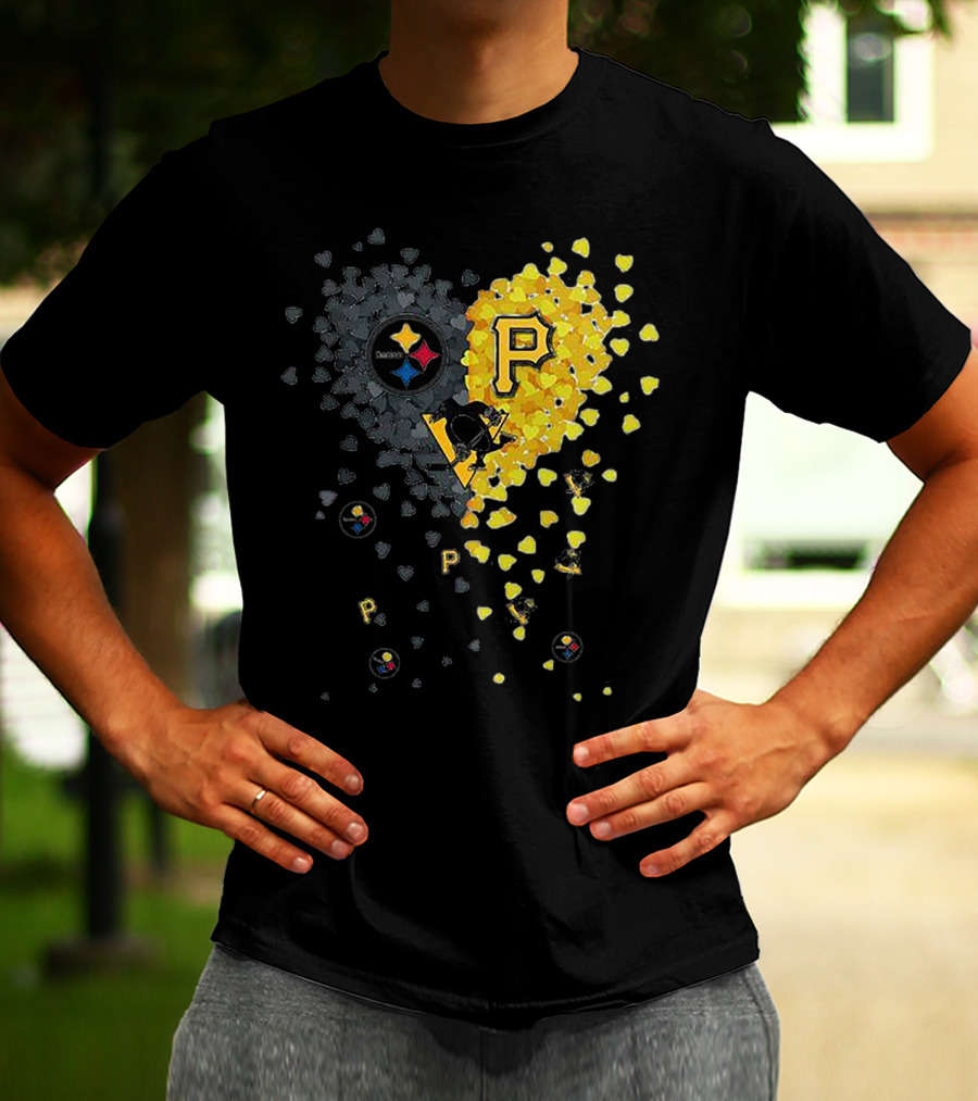 Pittsburgh Steelers Penguins Pirates Heart T-Shirt
