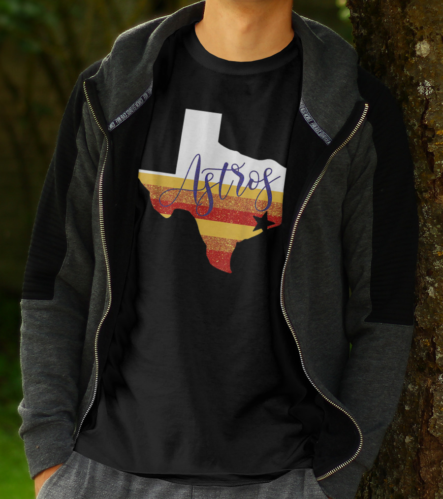 Astros Texas State Outline With Stripes And Star T-Shirt