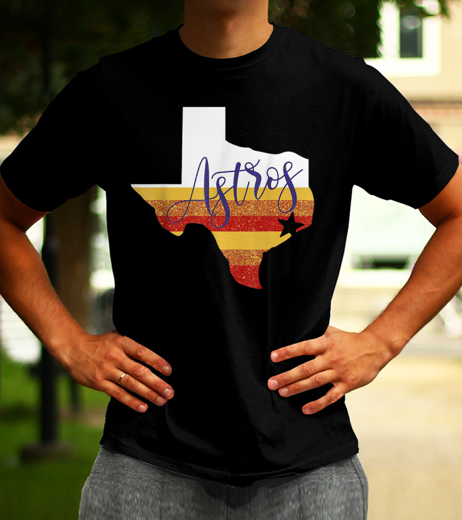 Astros Texas State Outline With Stripes And Star T-Shirt