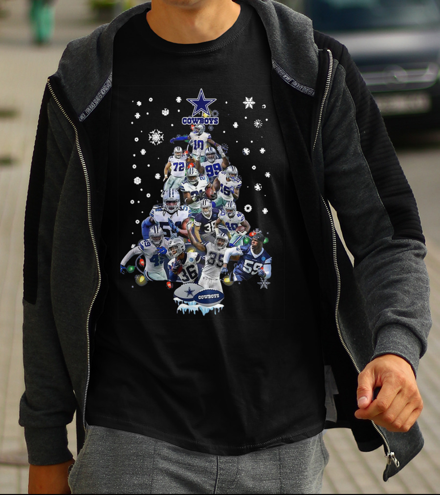 Cowboys Dallas All Members Christmas Tree Snowflakes Lights T-Shirt