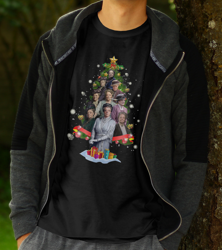 Violet Crawley Christmas Tree Character Montage With Holiday Decorations And Gifts T-Shirt